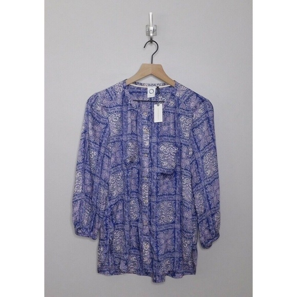 NWT!! Anthropologie AKEMI + KIN Coconino Printed Buttondown Buttons 3/4 Sleeves - Picture 3 of 9